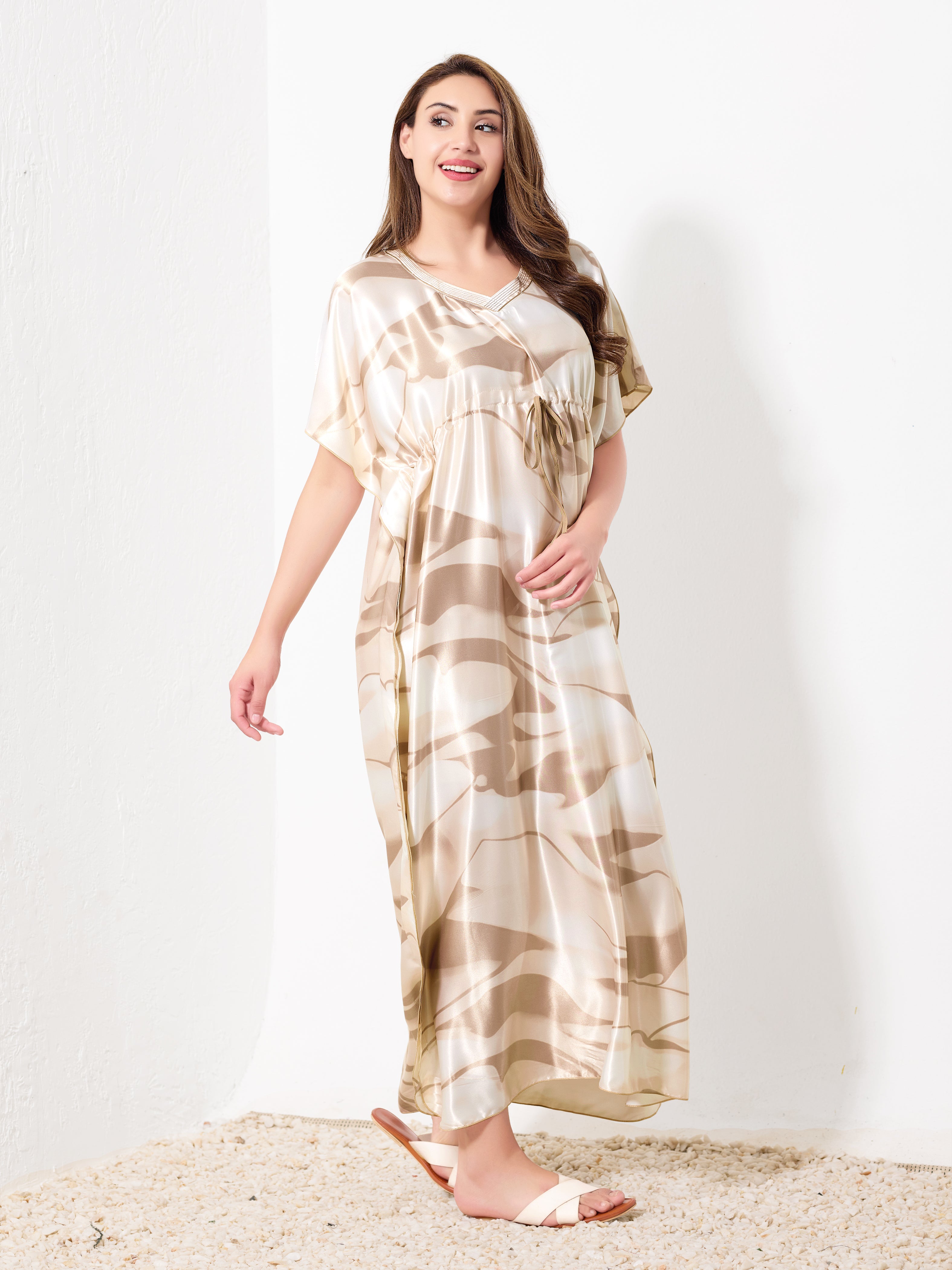 Beige Abstract Kaftan - Priincezz Nightwear