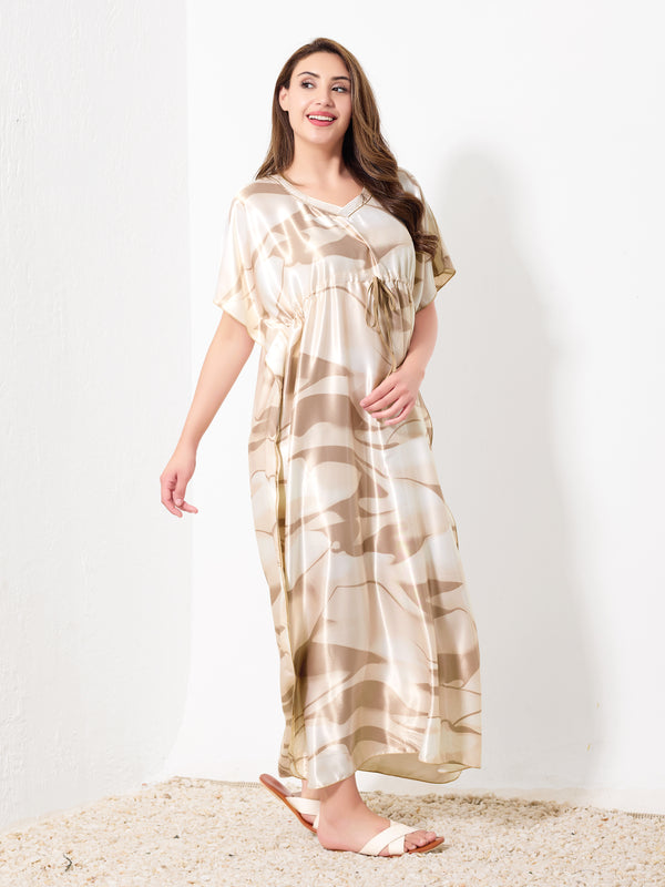 Beige Abstract Kaftan - Priincezz Nightwear