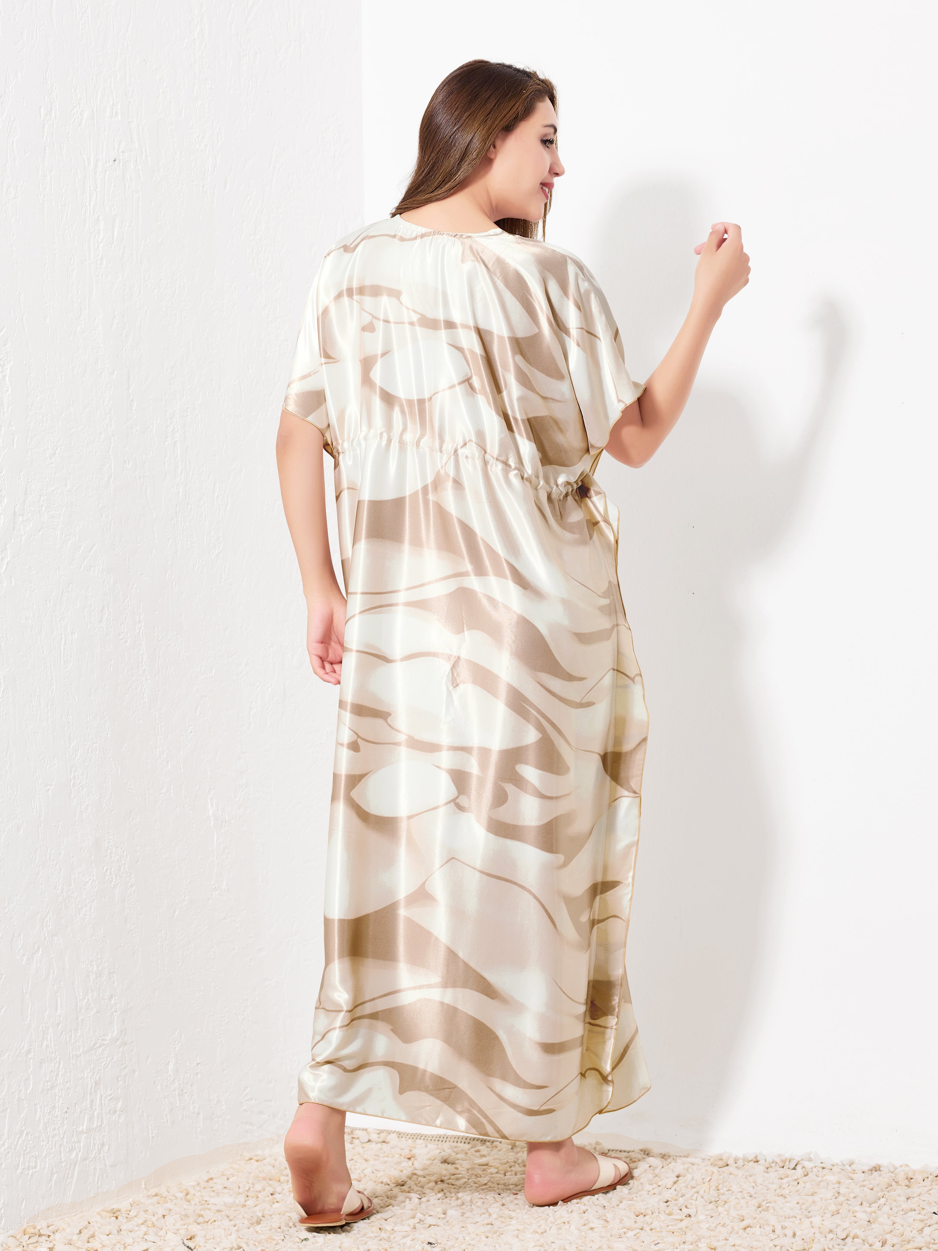Beige Abstract Kaftan - Priincezz Nightwear