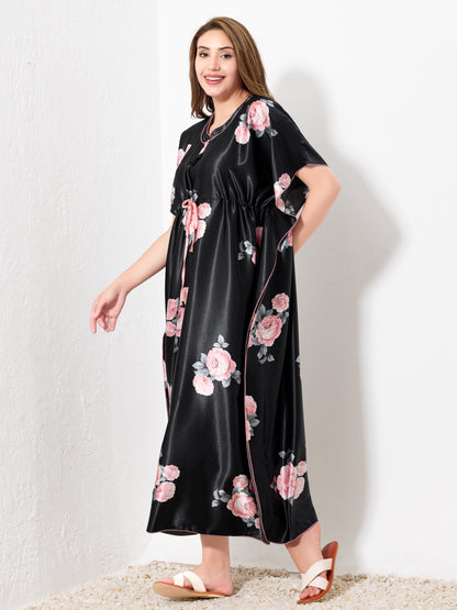 Black with Pink Floral Kaftan