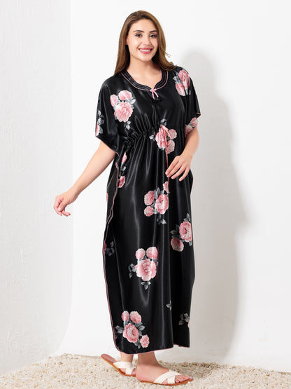 Black with Pink Floral Kaftan