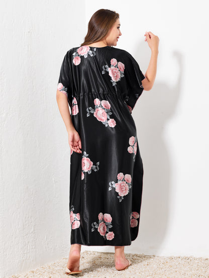 Black with Pink Floral Kaftan