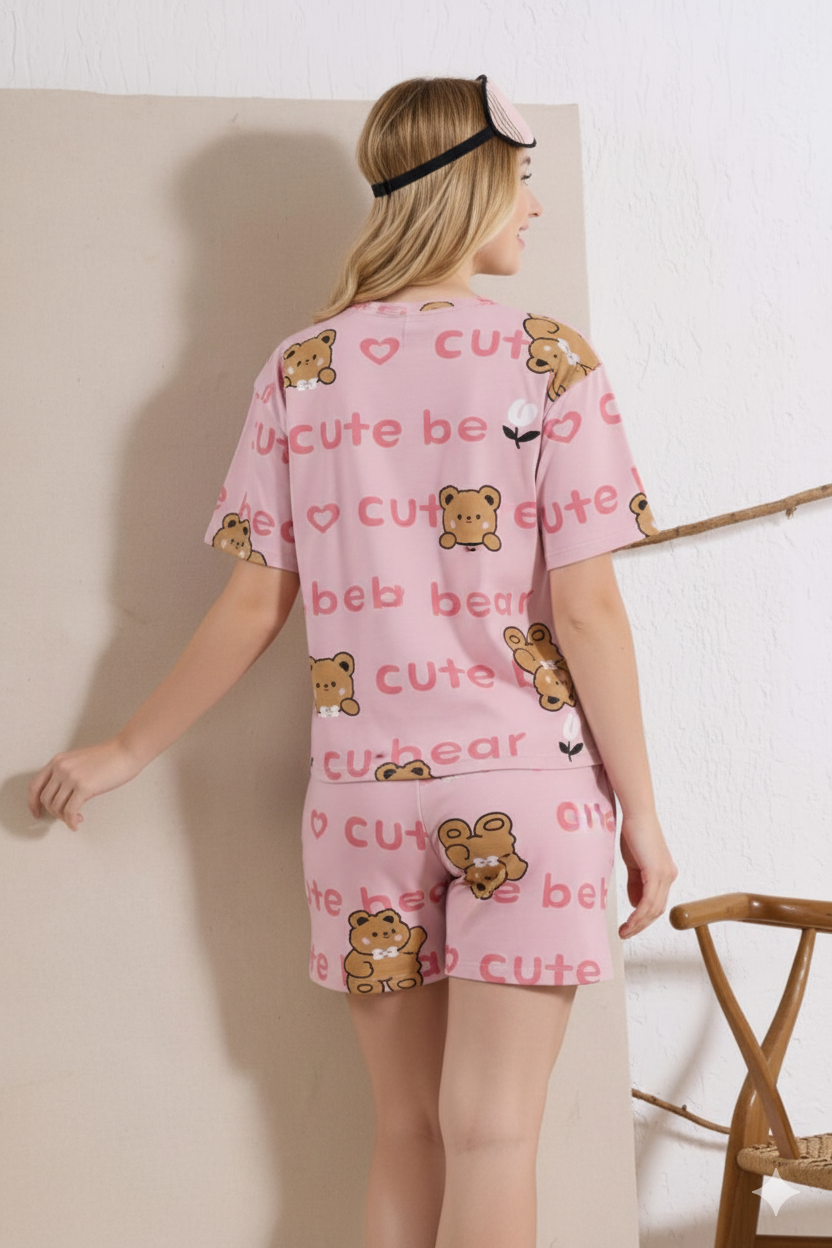 Pink Teddy Short Nightsuit Set