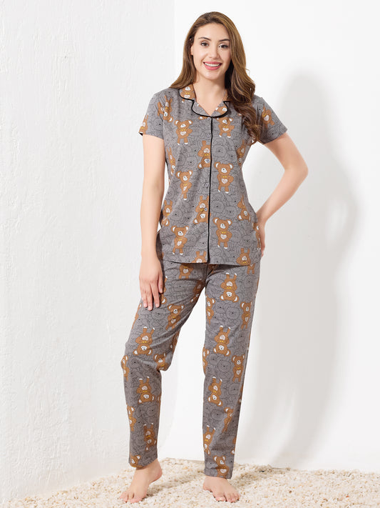 Grey Printed Night Suit