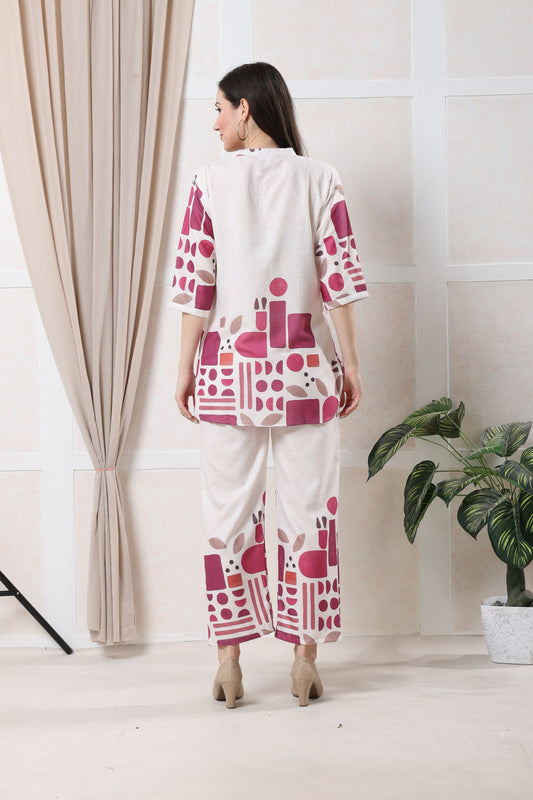 Beige & Pink Abstract Co-ord Set