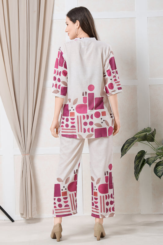 Beige & Pink Abstract Co-ord Set