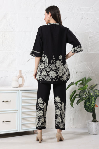 Black Floral Printed Rayon Co-ord Set