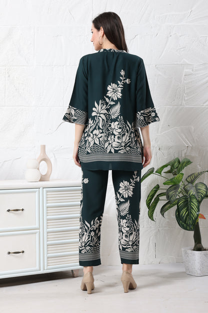 Deep Green Floral Printed Rayon Co-ord Set
