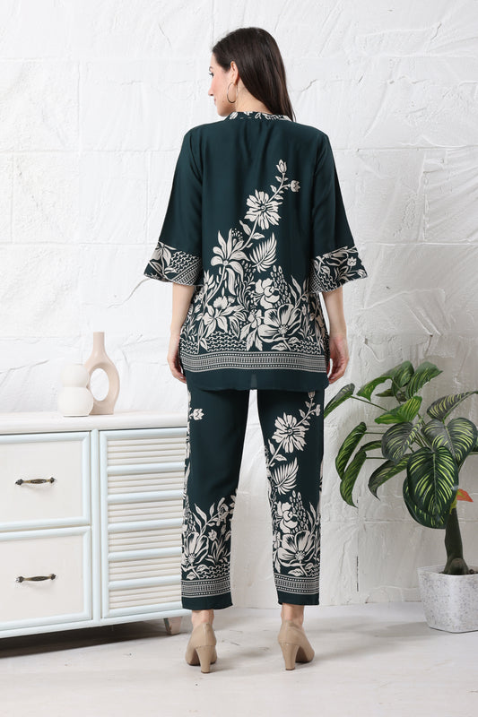 Deep Green Floral Printed Rayon Co-ord Set