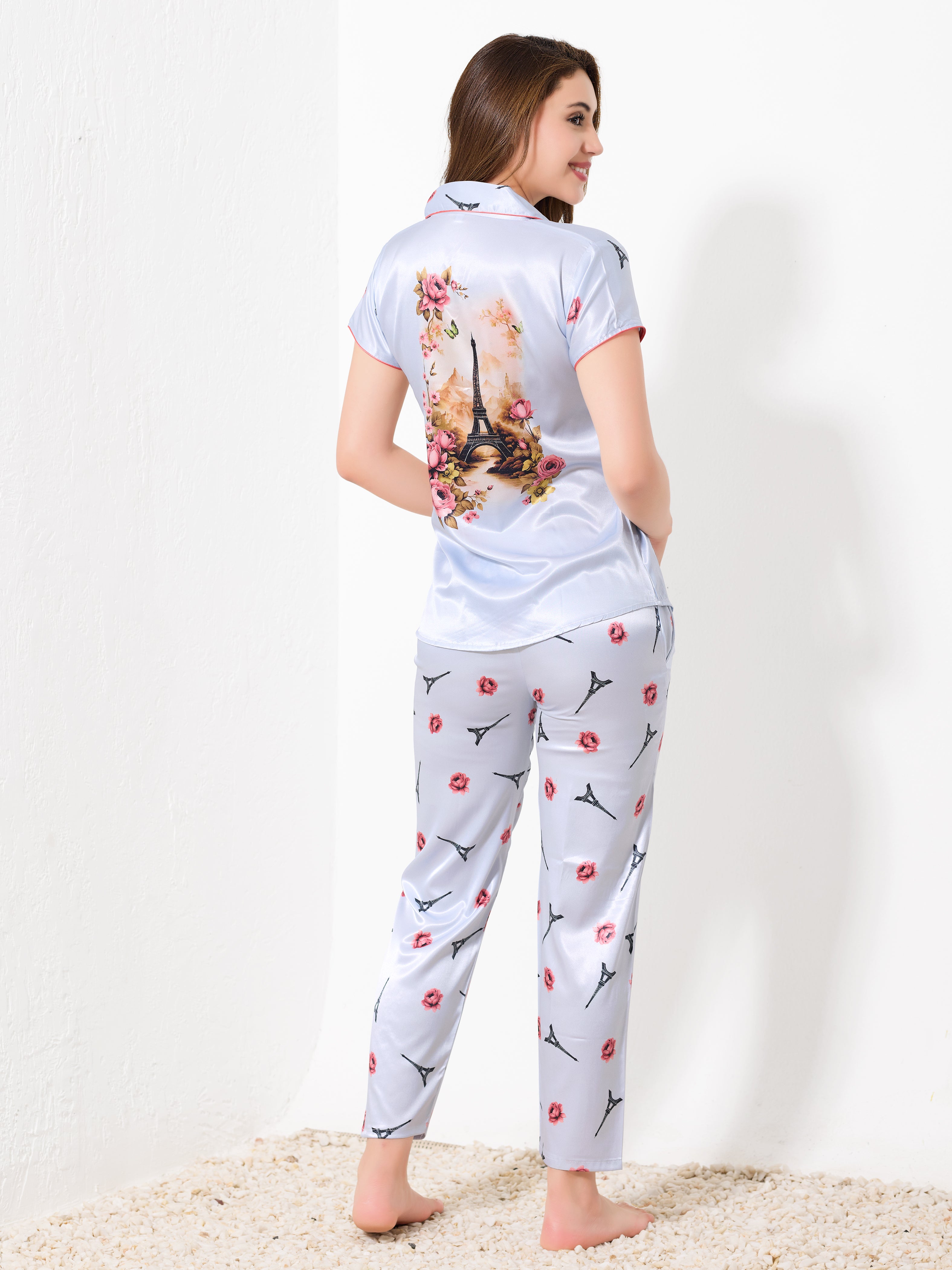 Lilac Satin 3pc Nightsuit - Priincezz Nightwear