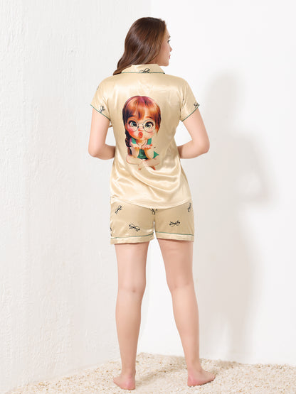 Light Golden Satin 3pc Nightsuit