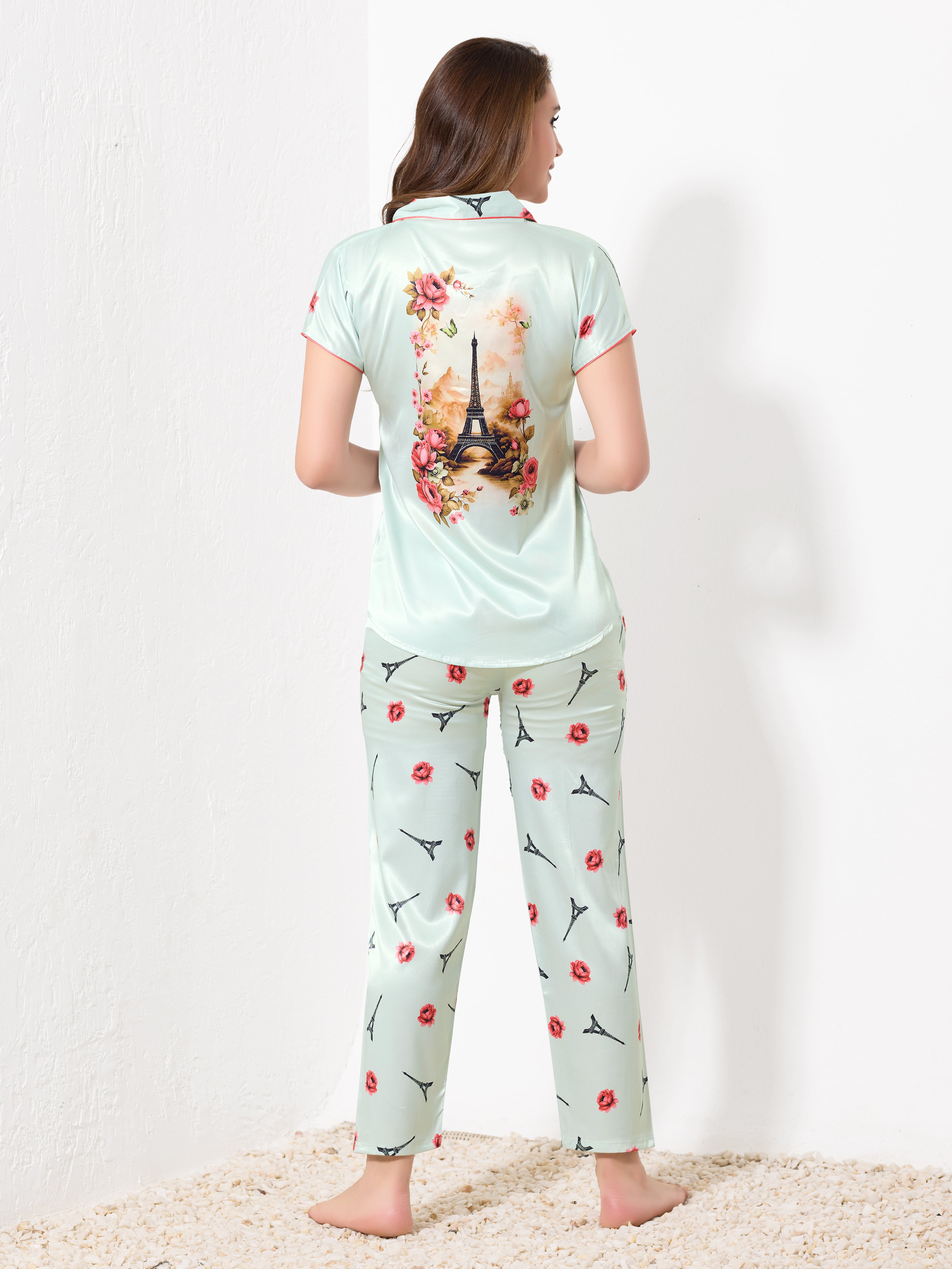 Light Mint Green 3pc Nightsuit - Priincezz Nightwear