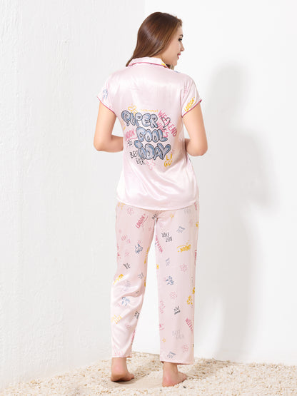 Pink Satin 3pc Nightsuit