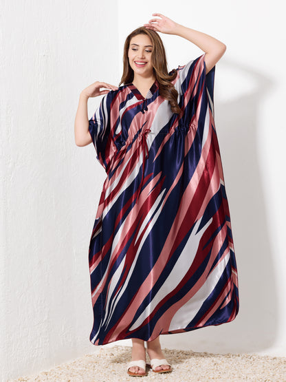 Navy, Rose & White Striped Kaftan