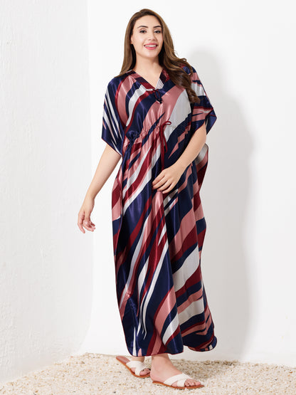 Navy, Rose & White Striped Kaftan
