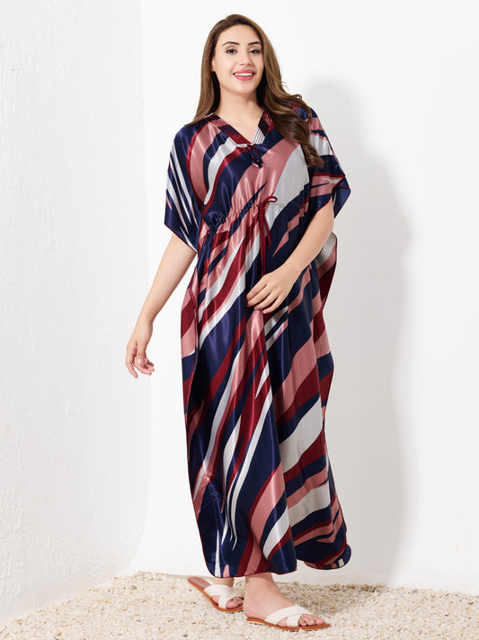 Navy, Rose & White Striped Kaftan