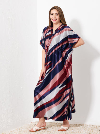 Navy, Rose & White Striped Kaftan