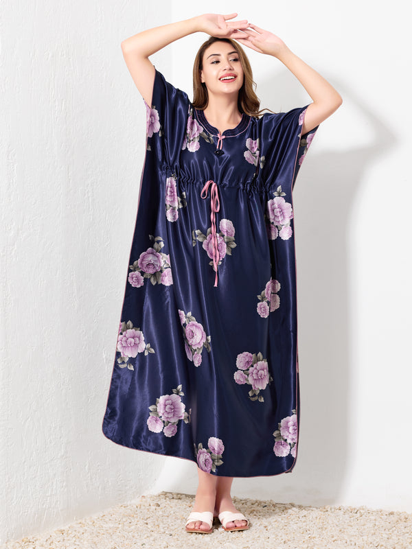 Navy with Purple Floral Kaftan - Priincezz Nightwear