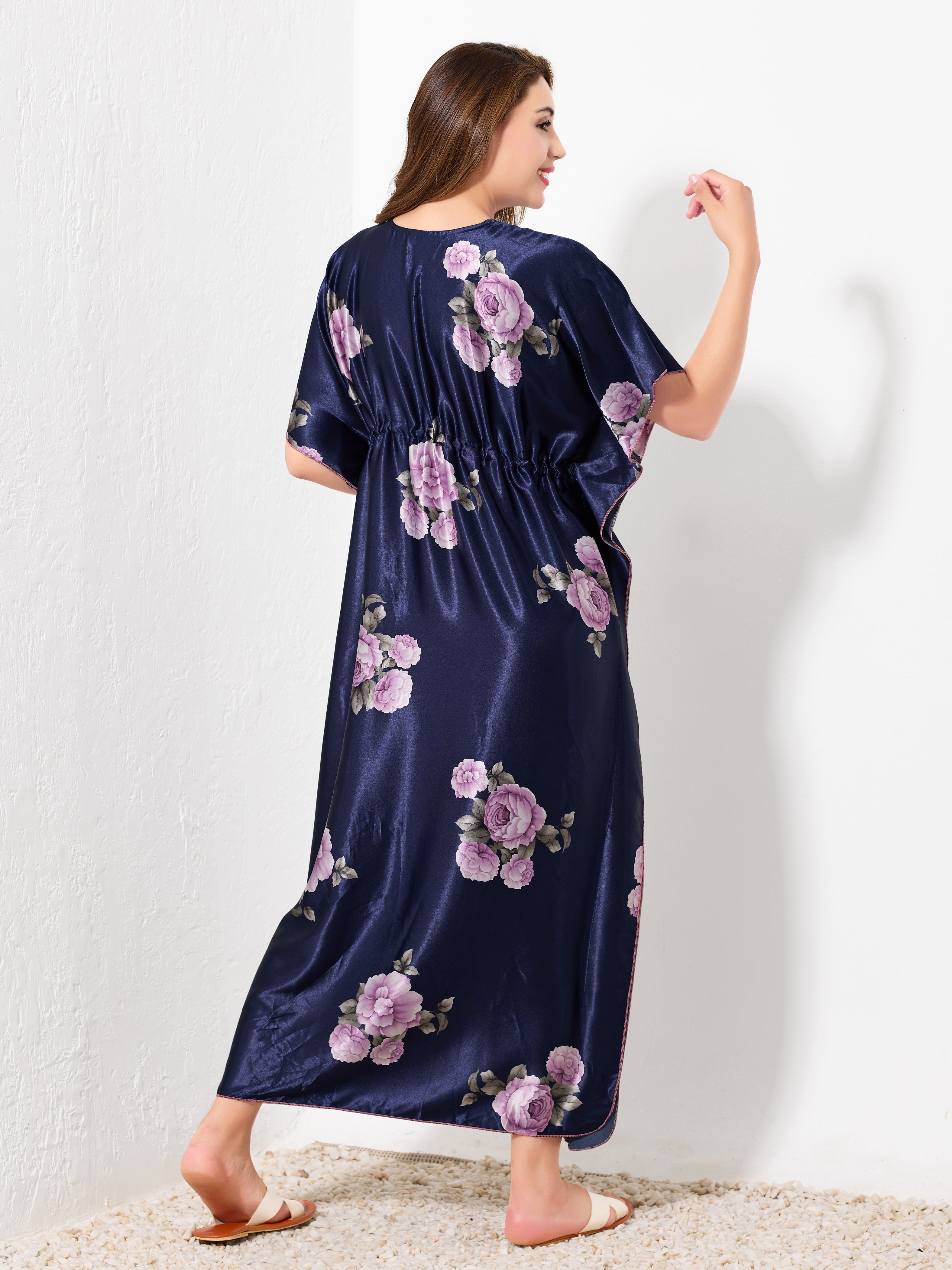 Navy with Purple Floral Kaftan - Priincezz Nightwear
