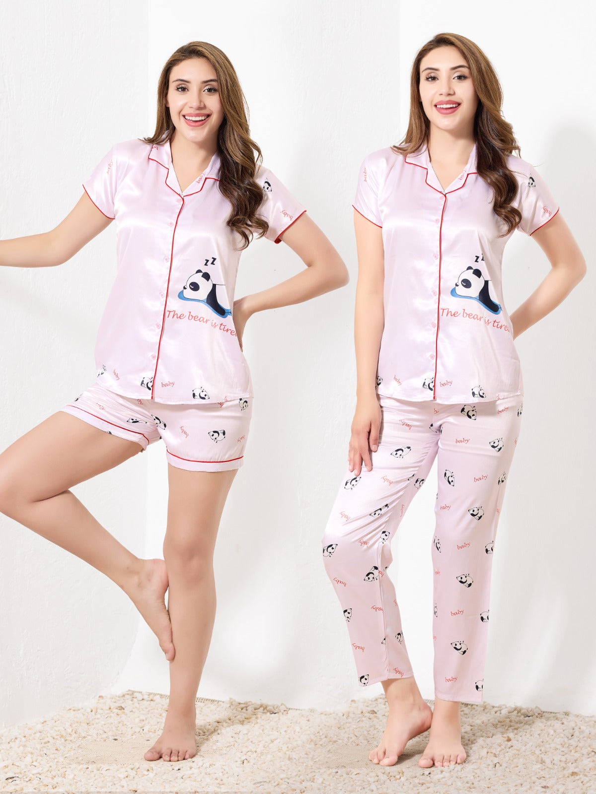 Soft Blush Pink Satin 3pc Nightsuit - Priincezz Nightwear