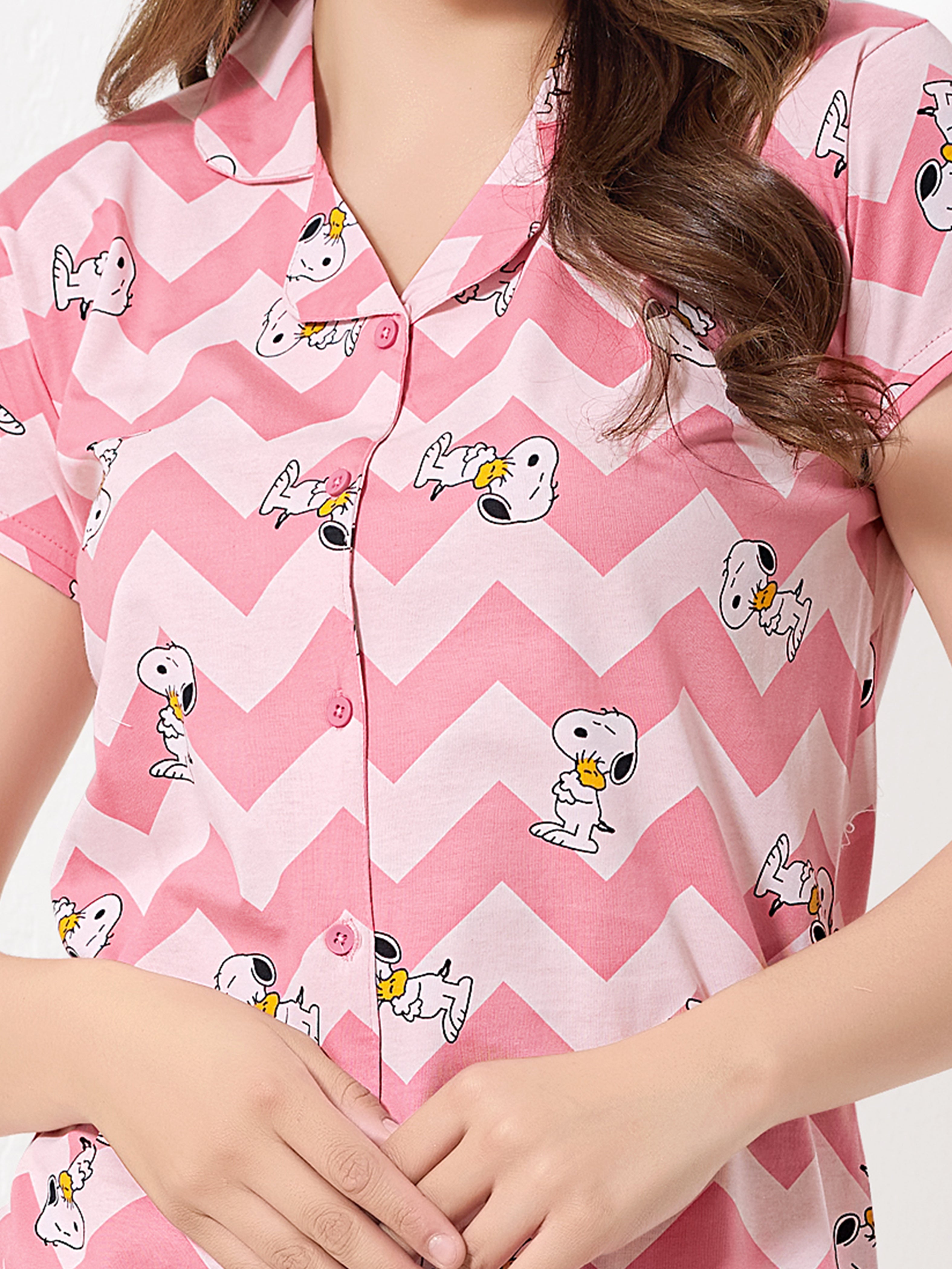 Pink Zig Zag Night Suit - Priincezz Nightwear