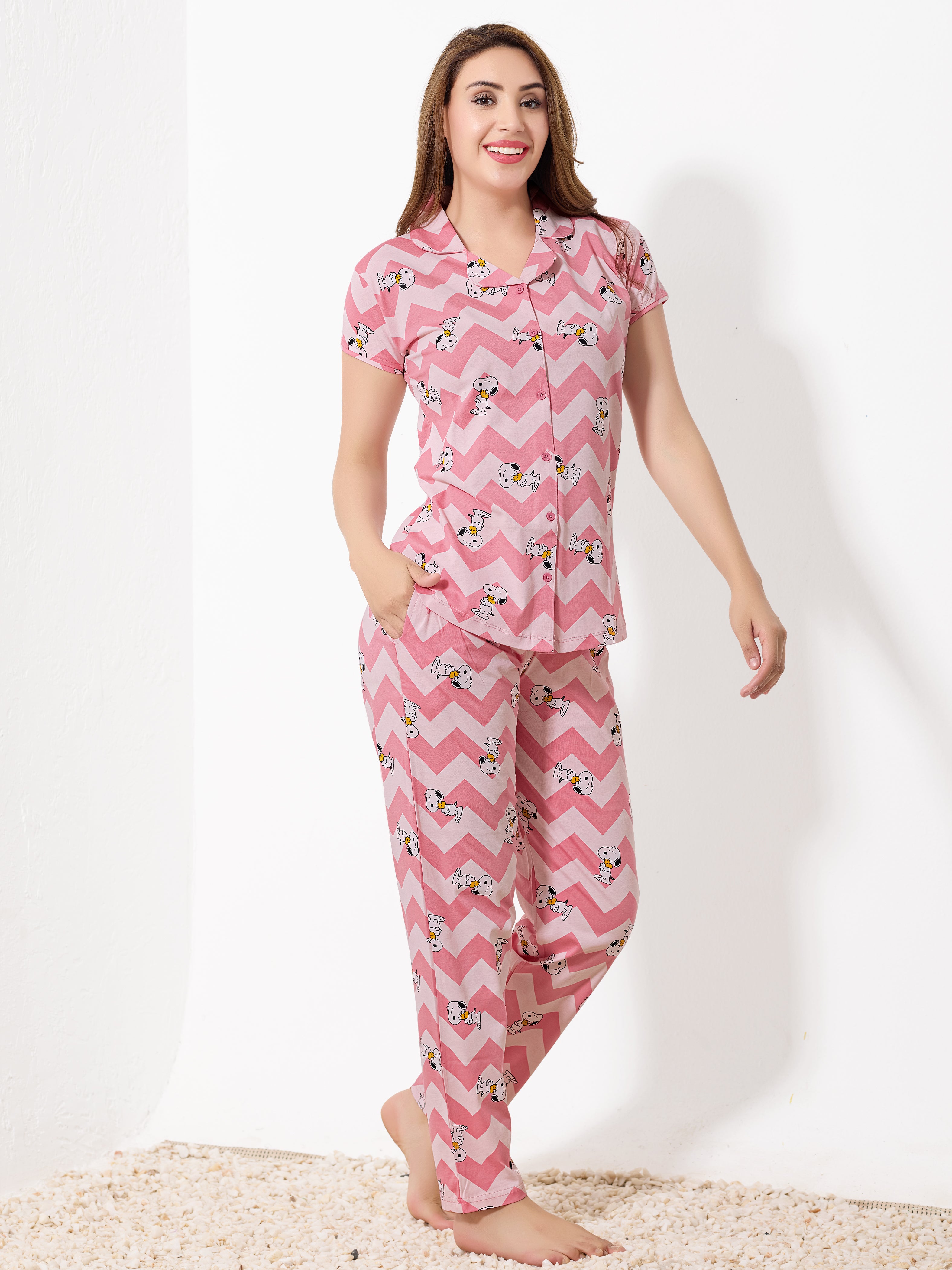 Pink Zig Zag Night Suit - Priincezz Nightwear