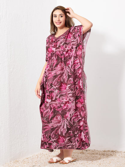 Pink & Brown Abstract Kaftan