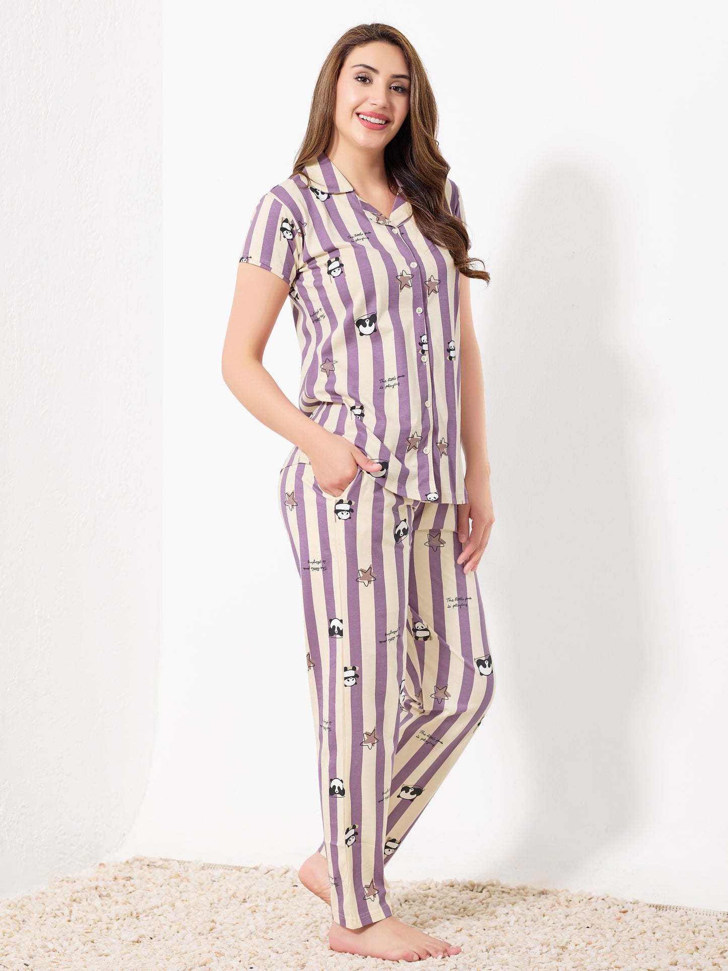 Purple Straps Night Suit
