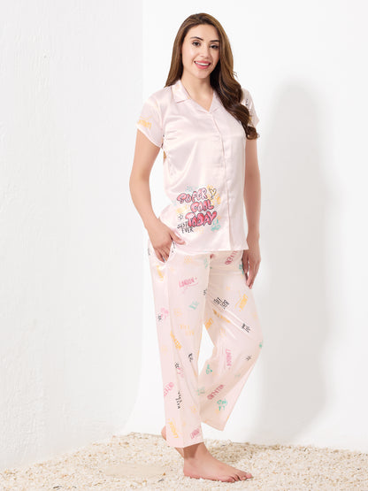 Misty Rose Satin 3pc Nightsuit