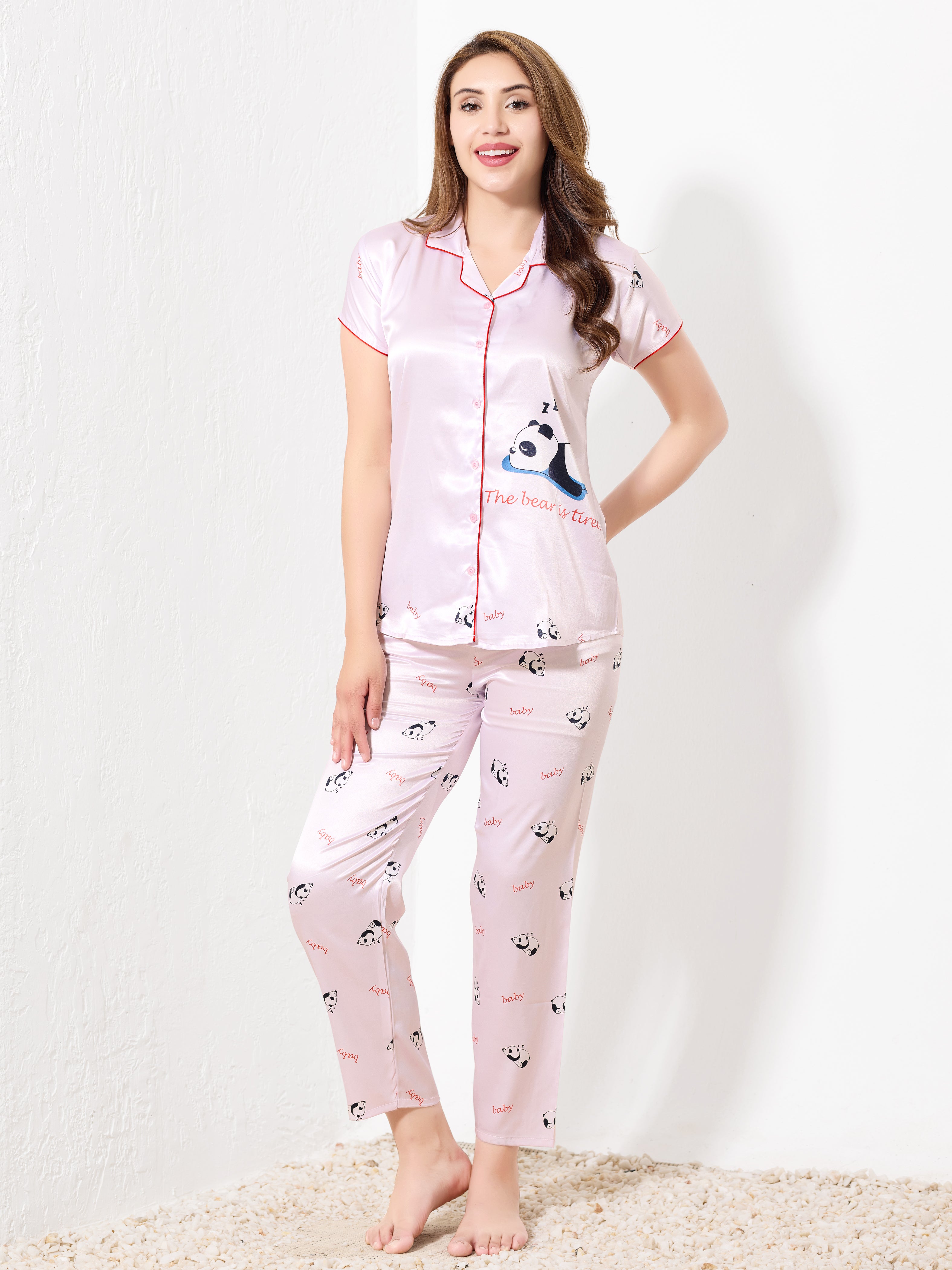 Soft Blush Pink Satin 3pc Nightsuit - Priincezz Nightwear