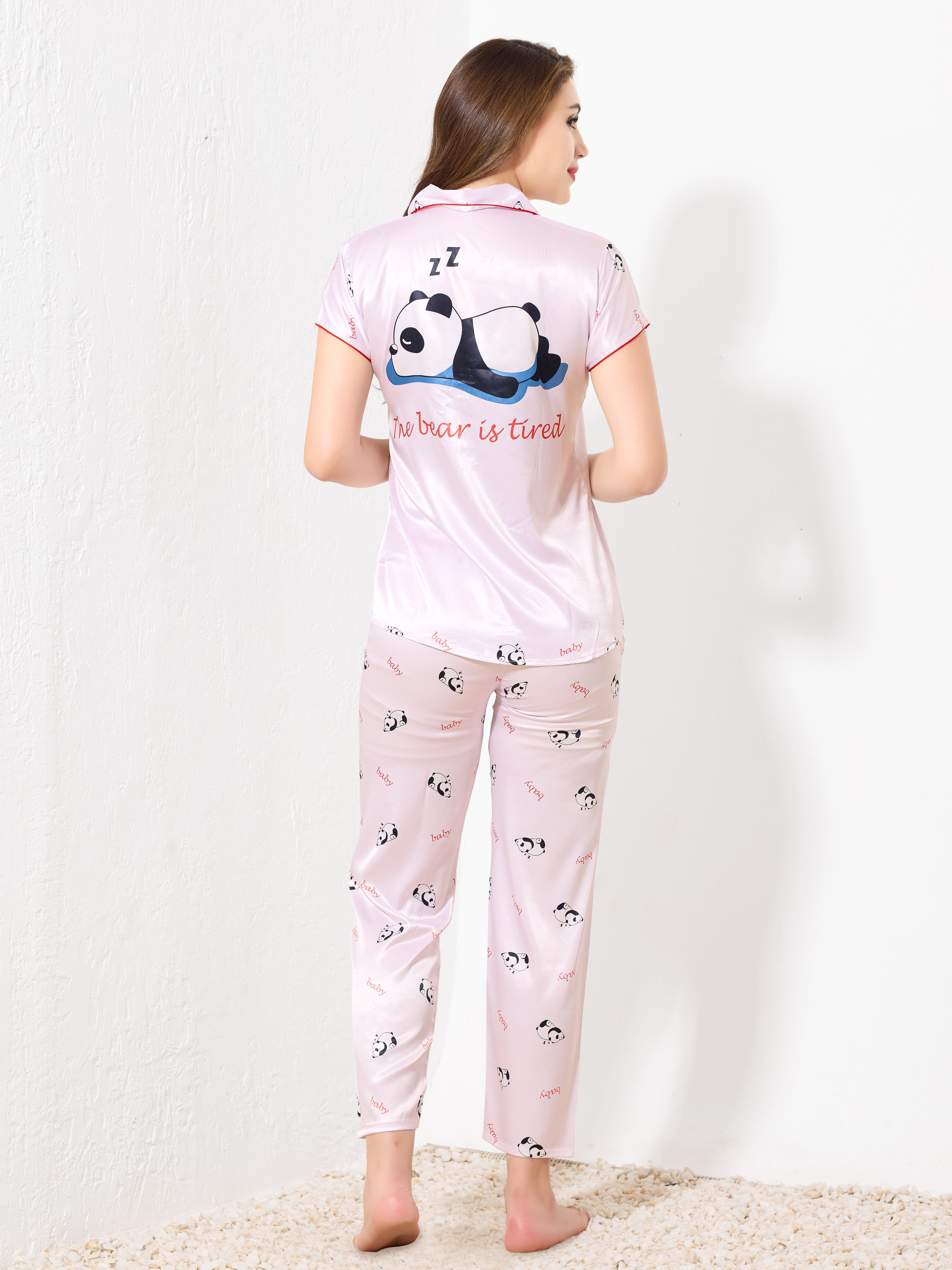 Soft Blush Pink Satin 3pc Nightsuit - Priincezz Nightwear